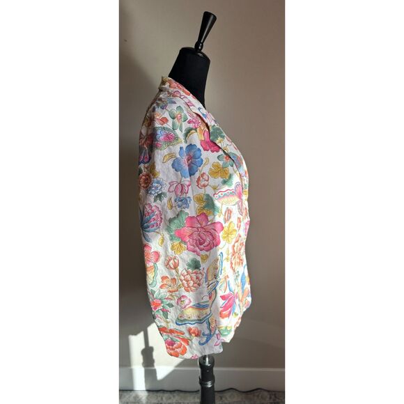 PERRY ELLIS Floral Print Linen Single Breasted Long Line Blazer Size 6 - Picture 5 of 8